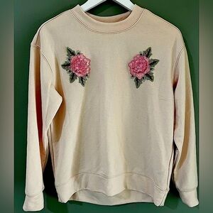 H&M Cream Sweatshirt with Pink Floral Embroidery